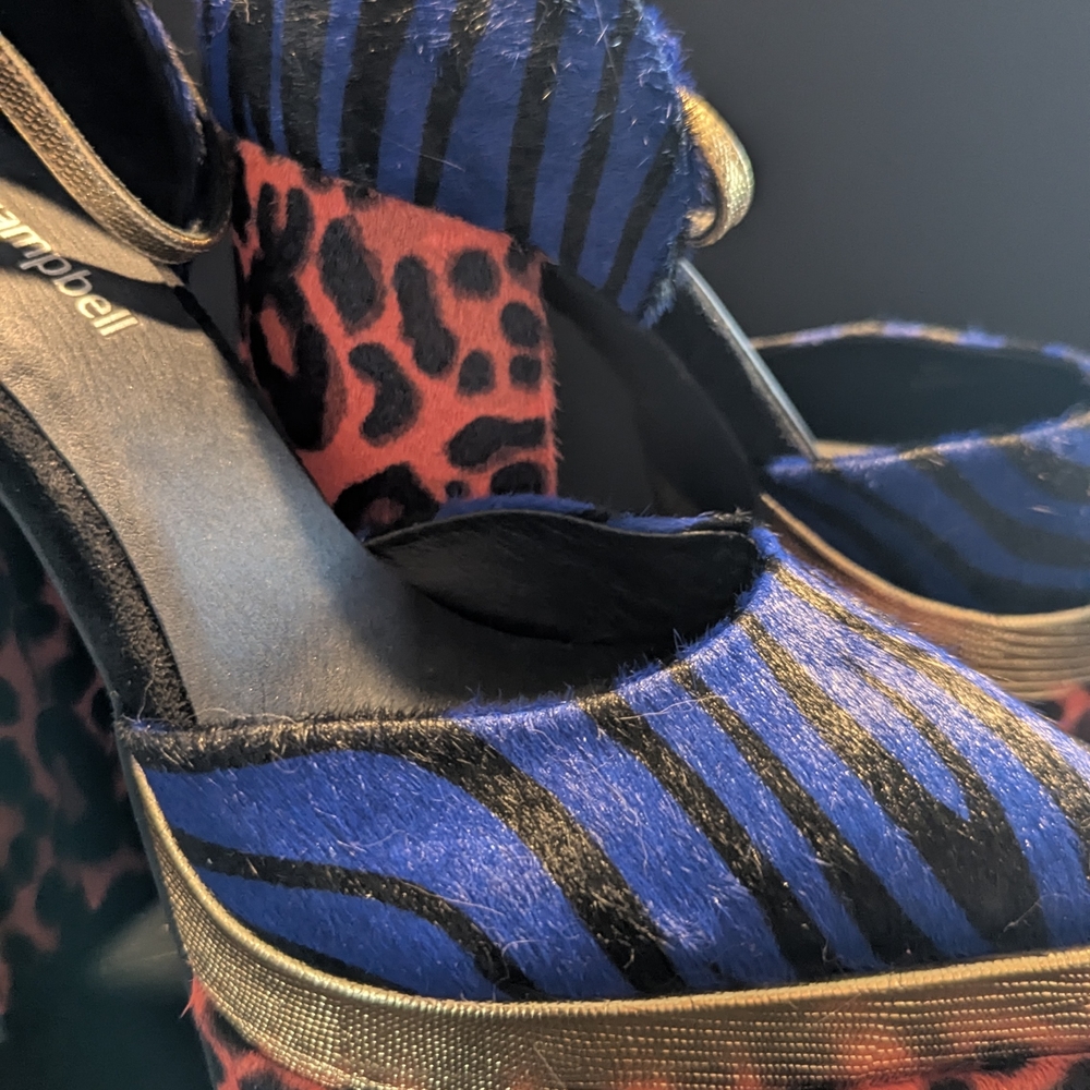 Jeffrey Campbell Blue and Red Animal Print Platforms - Picture 5 of 5